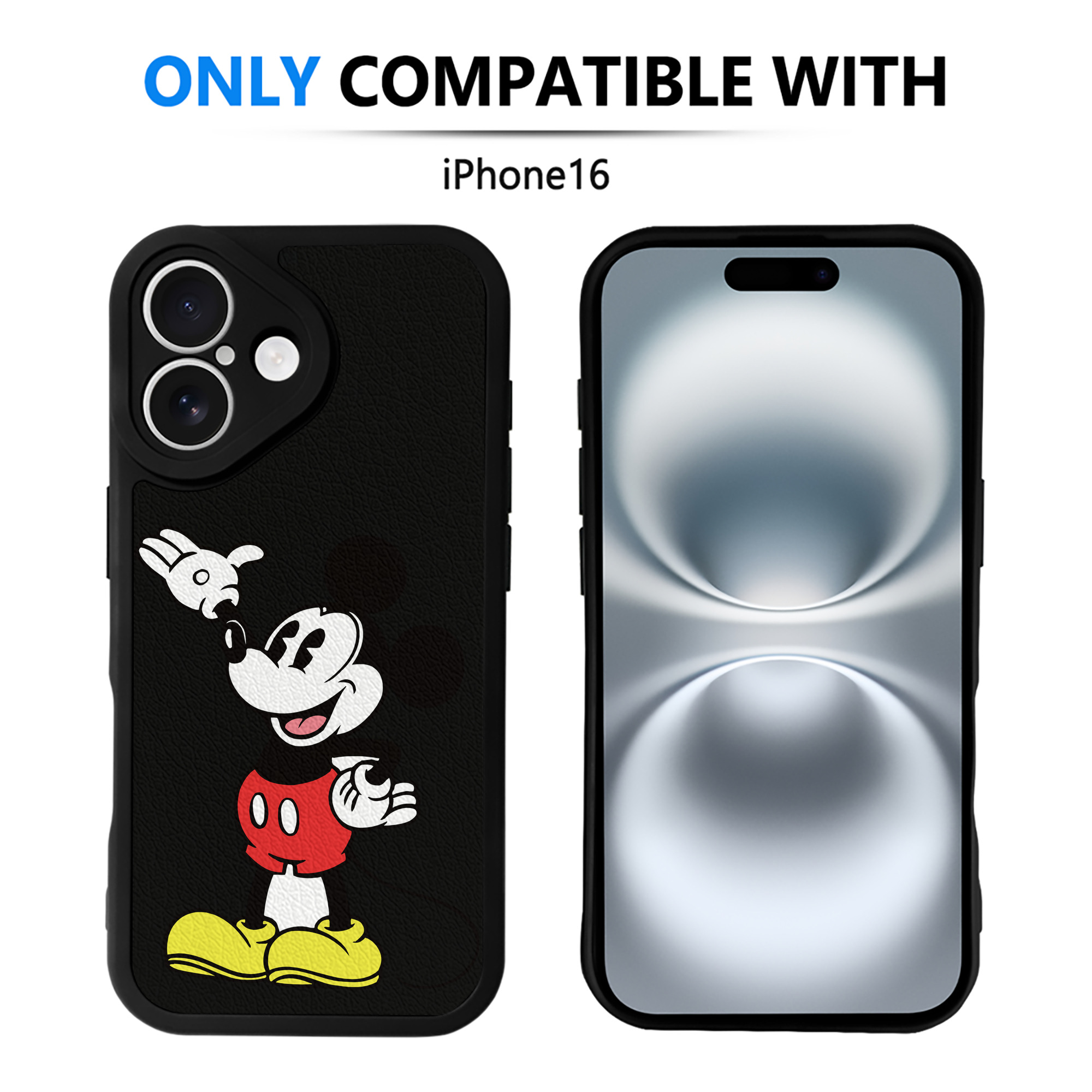 （画像用） ミッキーマウス Mickey Mouse 【iPhone 16シリーズ対応】シリコンスマホケース（レザー調） 材質：シリコン